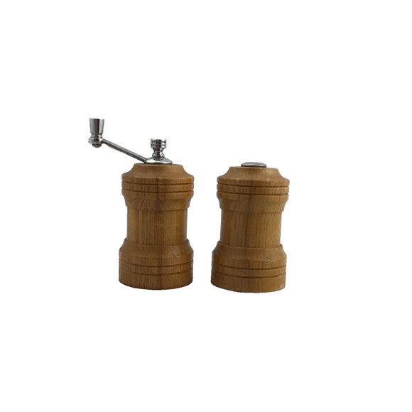 Vintage Olde Thompson Salt Pepper Shaker Mill Grinder Set Wood MCM Made in USA - Picture 1 of 9
